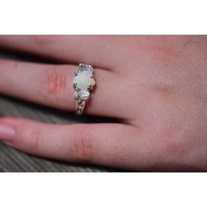 Opal Ring, Unique Engagement Jewelry, Handmade Diamond Ring, Wedding Band